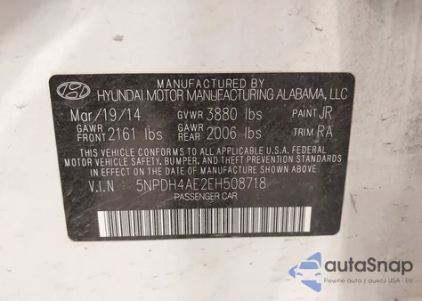 2014 Hyundai Elantra Se from USA, damaged, VIN 5NPDH4AE2EH508718